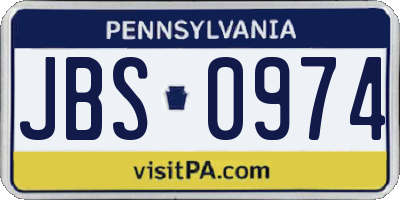PA license plate JBS0974
