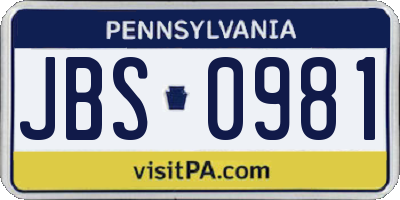 PA license plate JBS0981