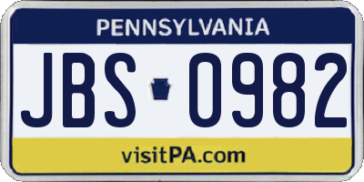PA license plate JBS0982