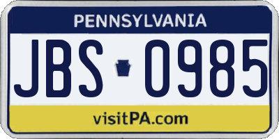 PA license plate JBS0985
