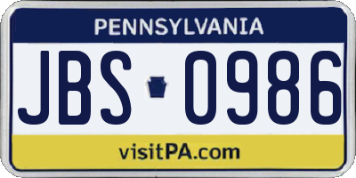 PA license plate JBS0986