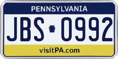 PA license plate JBS0992