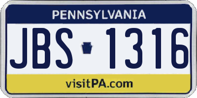 PA license plate JBS1316