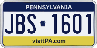 PA license plate JBS1601