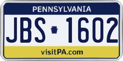 PA license plate JBS1602
