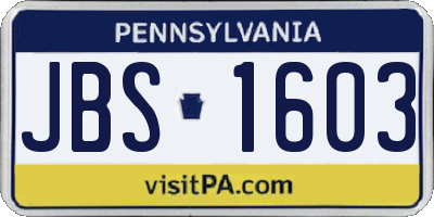PA license plate JBS1603