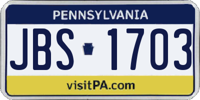 PA license plate JBS1703