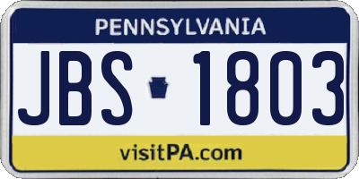 PA license plate JBS1803