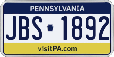 PA license plate JBS1892