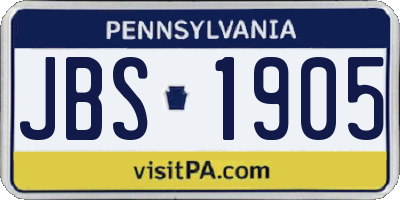PA license plate JBS1905