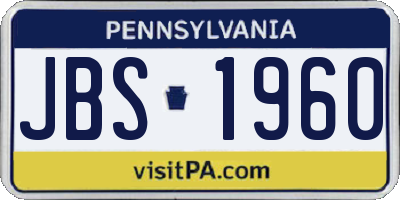 PA license plate JBS1960