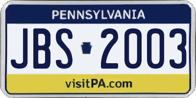 PA license plate JBS2003