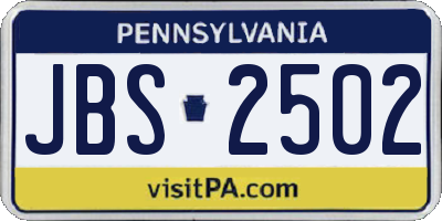 PA license plate JBS2502