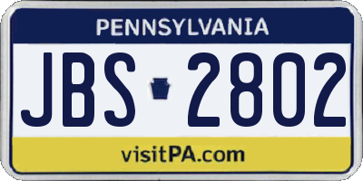PA license plate JBS2802