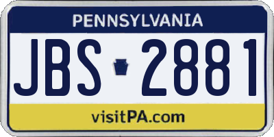 PA license plate JBS2881