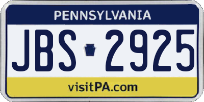 PA license plate JBS2925
