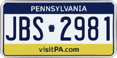 PA license plate JBS2981