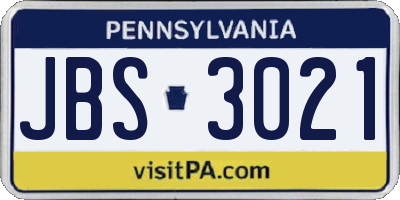 PA license plate JBS3021