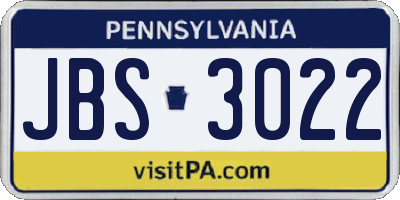 PA license plate JBS3022