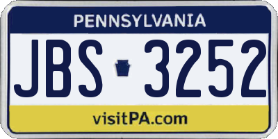 PA license plate JBS3252