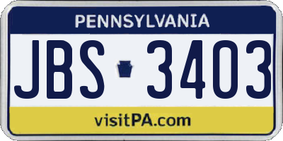 PA license plate JBS3403