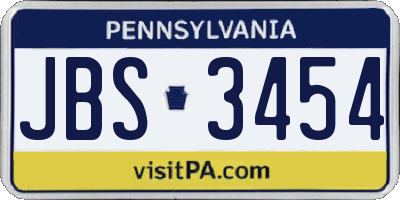 PA license plate JBS3454