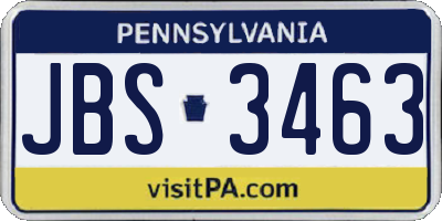 PA license plate JBS3463