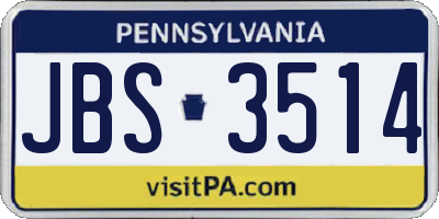 PA license plate JBS3514