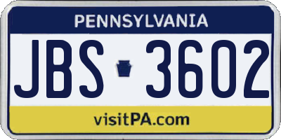 PA license plate JBS3602