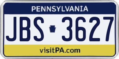 PA license plate JBS3627