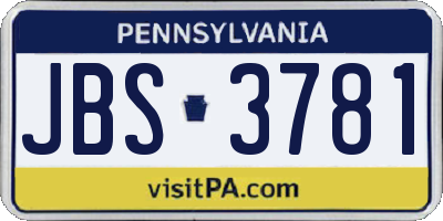 PA license plate JBS3781