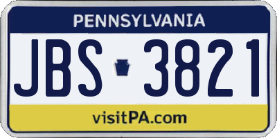 PA license plate JBS3821