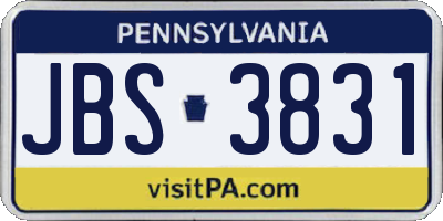 PA license plate JBS3831