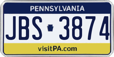 PA license plate JBS3874