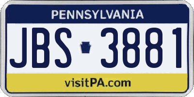 PA license plate JBS3881