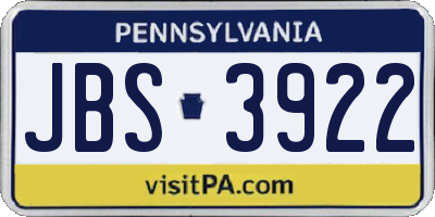 PA license plate JBS3922