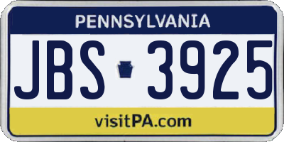 PA license plate JBS3925
