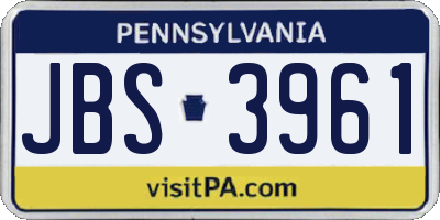 PA license plate JBS3961