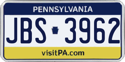 PA license plate JBS3962