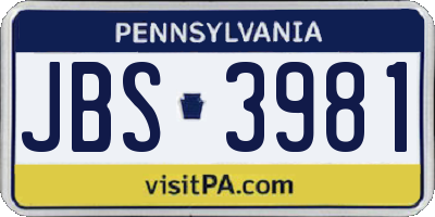 PA license plate JBS3981