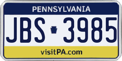 PA license plate JBS3985