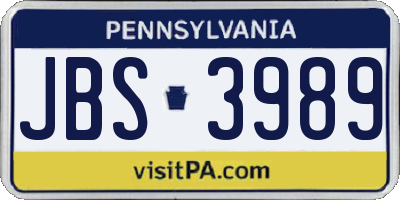 PA license plate JBS3989