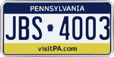 PA license plate JBS4003