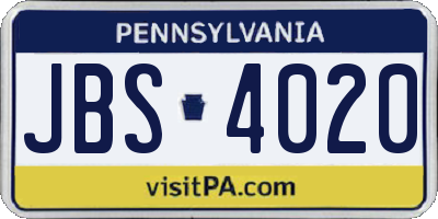 PA license plate JBS4020