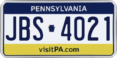 PA license plate JBS4021