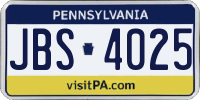 PA license plate JBS4025