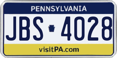 PA license plate JBS4028