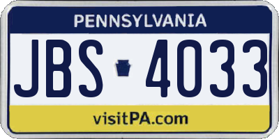 PA license plate JBS4033