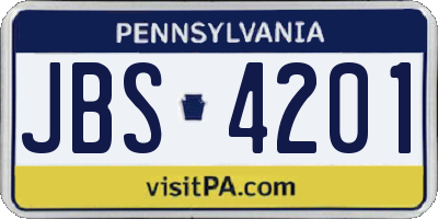 PA license plate JBS4201