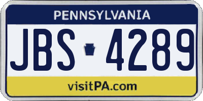 PA license plate JBS4289